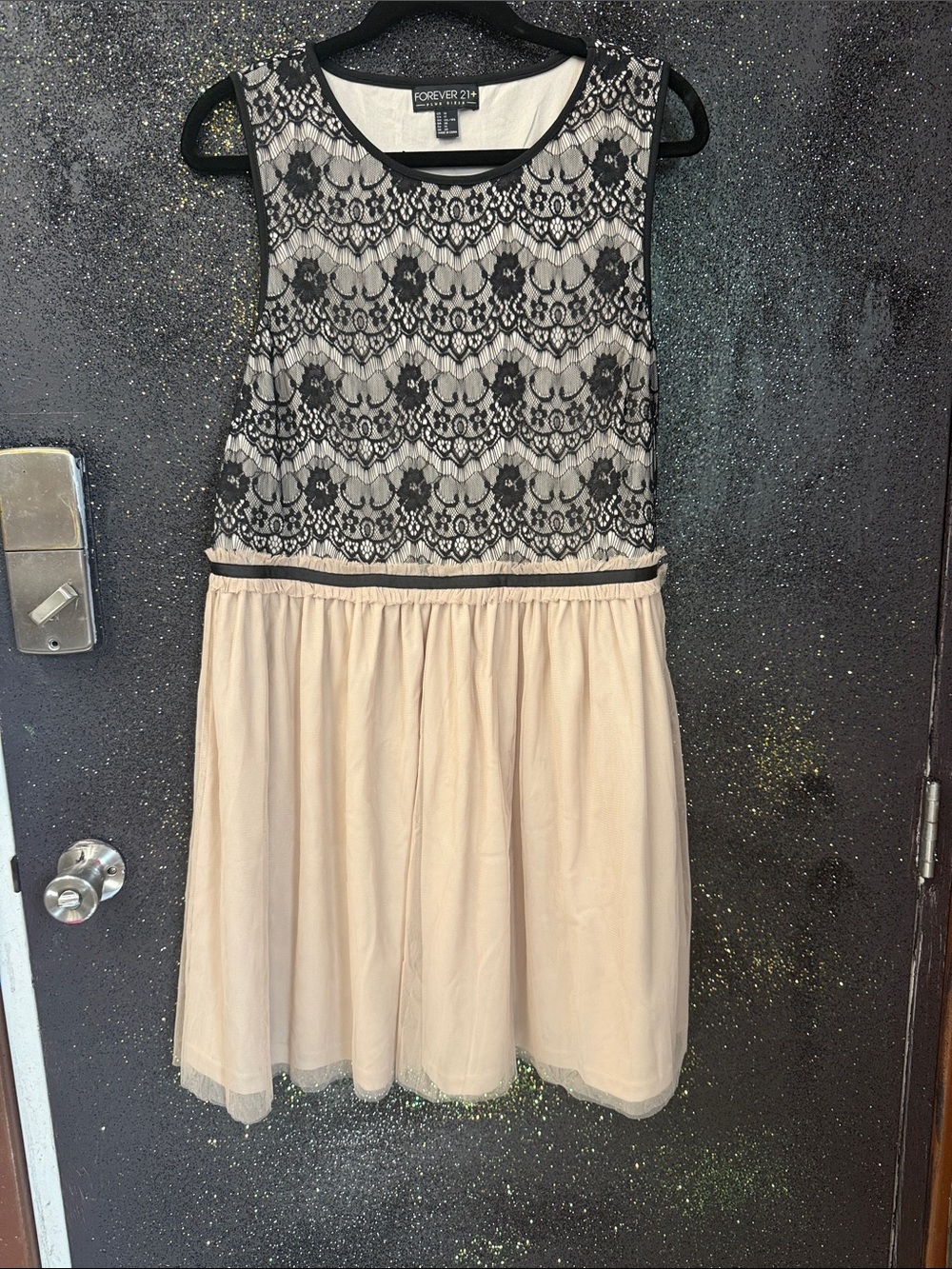 Forever 21 Black Lace Bodice Cream Tulle Skirt Dress